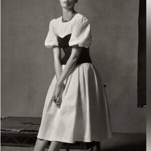 Anthropologie Eri + Ali - Corset Seamed Puff Sleeve Midi Dress